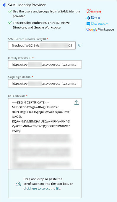 Screenshot of FireCloud, FireCloud authentication config
